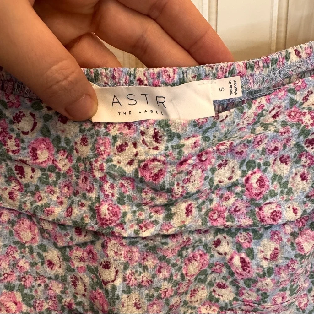 Astr The Label Pink Blue Ditzy Floral Off-Shoulder Garden Girl Weddng Min Dress - Picture 4 of 8